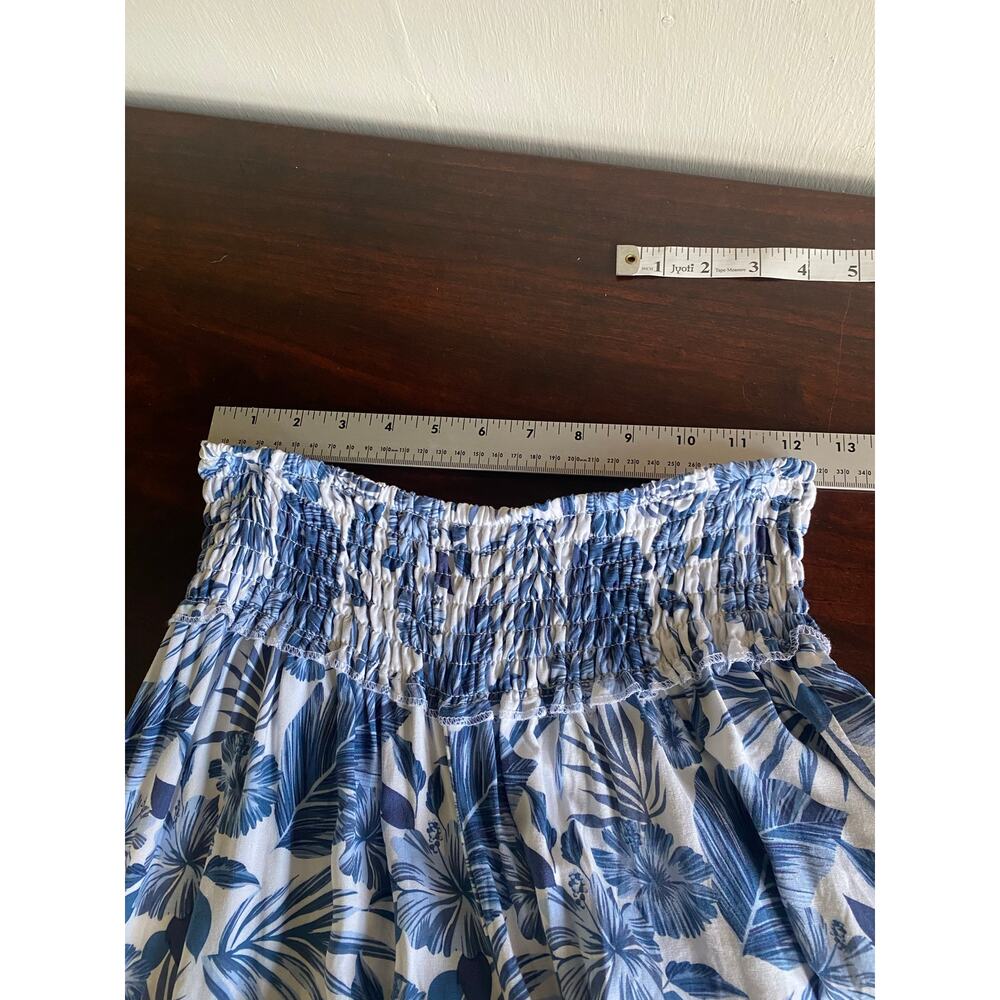 Ocean Drive Blue White Tropical Floral Wide Leg Smocked Waist Pull On Pants Med - Picture 6 of 7